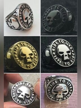 Stainless Steel Live To ride ride to live Biker skull ring see all colors